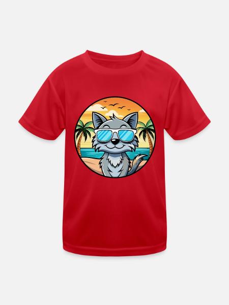 Australian Mist Cat Breed Cartoon Sunglasses Beach - Kids Functional T-Shirt - red - Front