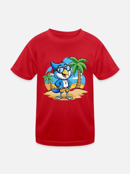 Blue Jay Lustige Cartoon Sommer Strand Sonnenbrille - Kinder Funktions-T-Shirt - Rot - Vorne
