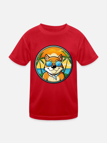 Moscow Watchdog Breed Cartoon Sunglasses Beach - Kids Functional T-Shirt - red - Front