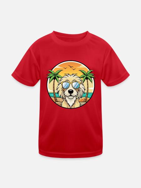 Katalanische Schäferhundrasse Cartoon Sonnenbrille Strand - Kinder Funktions-T-Shirt - Rot - Vorne