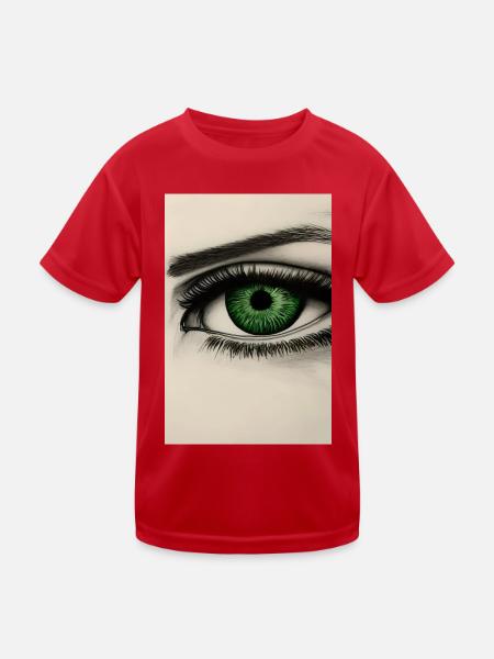 Grünes Auge Zeichnung - Kinder Funktions-T-Shirt - Rot