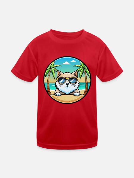 Himalaya-Katzenrasse Cartoon-Sonnenbrille Strand - Kinder Funktions-T-Shirt - Rot - Vorne