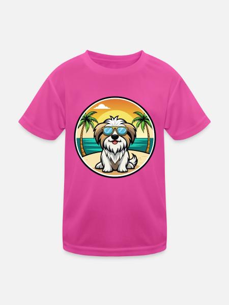 Tibetische Kyi Apso Hunderasse Cartoon Sonnenbrille Strand - Kinder Funktions-T-Shirt - hot Pink - Vorne