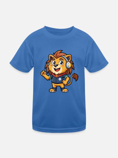 Löwe Lustige Zeichentrickfigur Kopfhörer Musik - Kinder Funktions-T-Shirt - Königsblau - Vorne