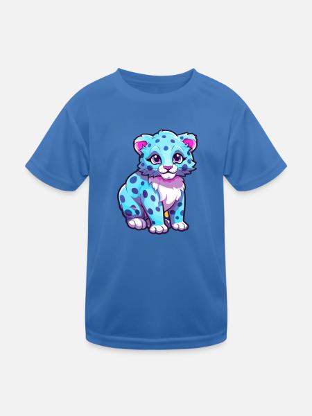Schneeleopard Bunte Aquarell-Karikatur Kawaii An - Kinder Funktions-T-Shirt - Königsblau