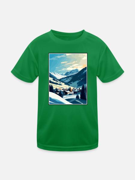 Saalbach Österreich Vintage Reiseposter Souvenir - Kinder Funktions-T-Shirt - Kelly Green - Vorne
