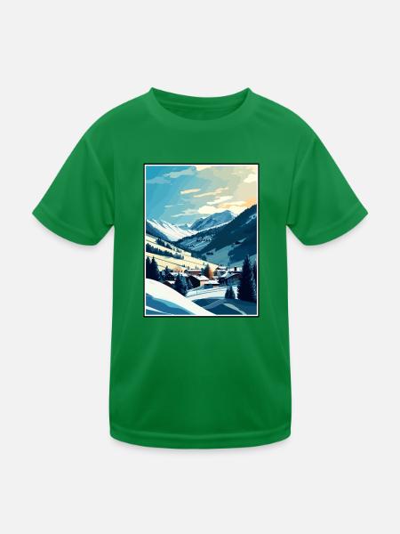 Saalbach Österreich Vintage Reiseposter Souvenir - Kinder Funktions-T-Shirt - Kelly Green - Vorne