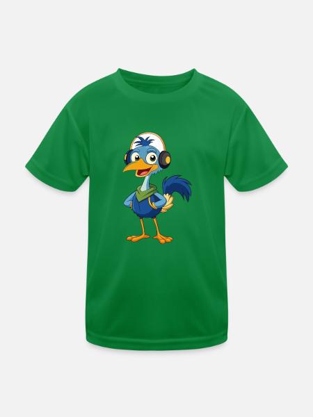 Emu Lustige Zeichentrickfigur Kopfhörermusik - Kinder Funktions-T-Shirt - Kelly Green - Vorne
