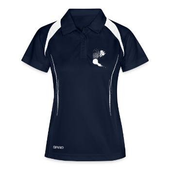 Nikola Tesla avec ampoule et bobine Tesla - Polo respirant Femme - marine/blanc - Devant