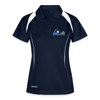Train pour enfants avec remorque en bleu - Polo respirant Femme - marine/blanc - Devant