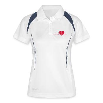 Herzschlag-EKG-Linie Medizinischer Pulswellen-Ikon-Vektor - Frauen Polo atmungsaktiv - Weiß/Navy - Vorne