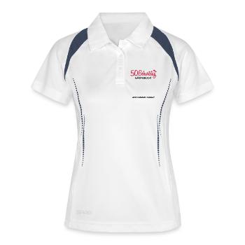50 Geburtstag Gästebuch Deko Geschenk - Frauen Polo atmungsaktiv - Weiß/Navy - Vorne