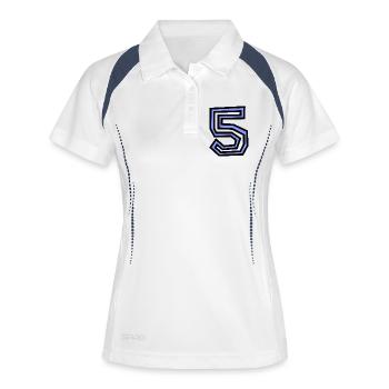 5. 5 JAHRE - Frauen Polo atmungsaktiv - Weiß/Navy - Vorne