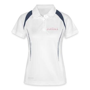 Herzschlag-EKG-Linie Medizinischer Pulswellen-Ikon-Vektor - Frauen Polo atmungsaktiv - Weiß/Navy - Vorne