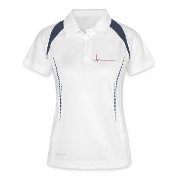 Herzschlag-EKG-Linie Medizinischer Pulswellen-Ikon-Vektor - Frauen Polo atmungsaktiv - Weiß/Navy - Vorne