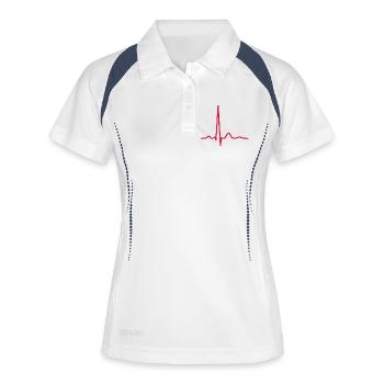 Herzschlag-EKG-Linie Medizinischer Pulswellen-Ikon-Vektor - Frauen Polo atmungsaktiv - Weiß/Navy - Vorne
