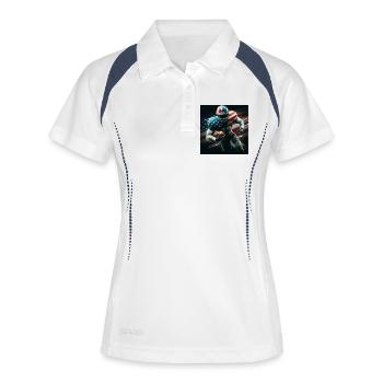 Patriotischer American Football - Frauen Polo atmungsaktiv - Weiß/Navy - Vorne