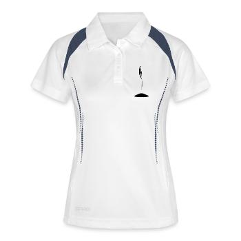 Hüpfende Person auf dem Trampolin - Frauen Polo atmungsaktiv - Weiß/Navy - Vorne