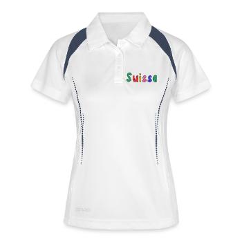 SUISSE. PAYS. GENEVE. HUMOUR. DRAPEAU - Polo respirant Femme - blanc/marine - Devant