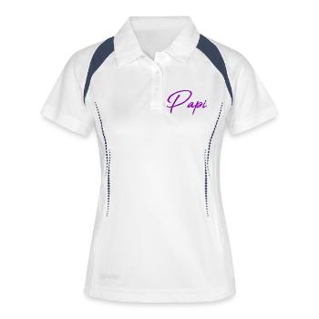 PAPI. PAPY. PAPA. FÊTE DES PÈRES. BONNE FÊTE PAPA. - Polo respirant Femme - blanc/marine - Devant