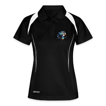 Elster Lustige Zeichentrickfigur Kopfhörer Musik - Frauen Polo atmungsaktiv - Schwarz/Weiß - Vorne
