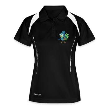 Pfau Lustige Zeichentrickfigur Kopfhörer Musik - Frauen Polo atmungsaktiv - Schwarz/Weiß - Vorne