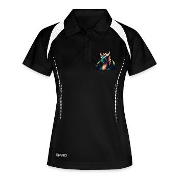 Drache Cartoon Figur Buntes Haustier Tier - Frauen Polo atmungsaktiv - Schwarz/Weiß - Vorne