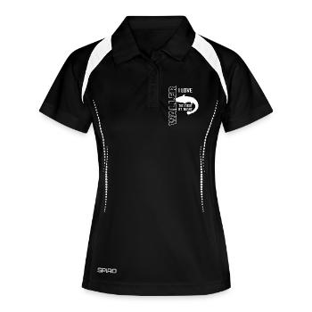 Waller fischen Nachtangeln Angler und Anglerin - Frauen Polo atmungsaktiv - Schwarz/Weiß - Vorne