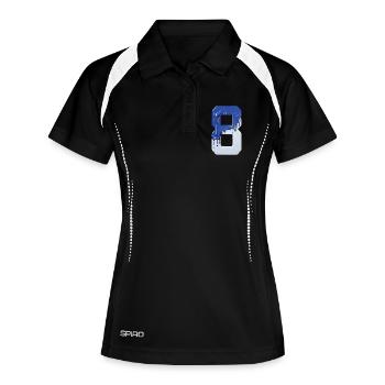 NR. 8 NUMMER 8 BLAU WEIß 8. GEBURTSTAG - Frauen Polo atmungsaktiv - Schwarz/Weiß - Vorne