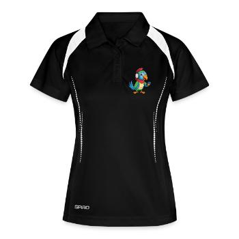 Papagei Lustige Zeichentrickfigur Kopfhörer Musik - Frauen Polo atmungsaktiv - Schwarz/Weiß - Vorne