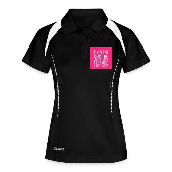 Mundschutz lustig Spruch - lustige Sprüche - Frauen Polo atmungsaktiv - Schwarz/Weiß - Vorne