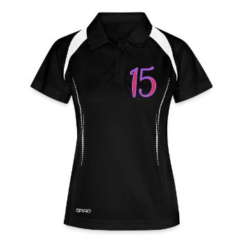 15. 15 JAHRE. 15-JÄHRIGES JUBILÄUM. 15-JÄHRIGES JUBILÄUM. - Frauen Polo atmungsaktiv - Schwarz/Weiß - Vorne