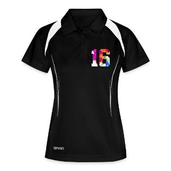 NUMMER 16 JAHRE ALT 16. GEBURTSTAG - Frauen Polo atmungsaktiv - Schwarz/Weiß - Vorne