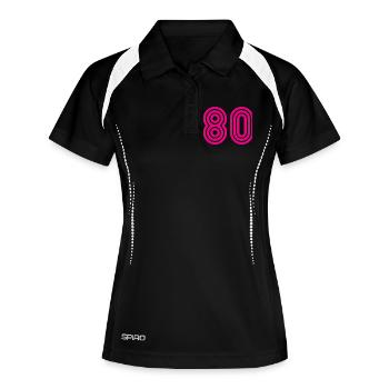 80. 80 JAHRE. 80-JÄHRIGES JUBILÄUM. 80. GEBURTSTAG. - Frauen Polo atmungsaktiv - Schwarz/Weiß - Vorne
