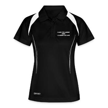 Ich lebe um zu lachen und ich lache um zu leben - Frauen Polo atmungsaktiv - Schwarz/Weiß - Vorne