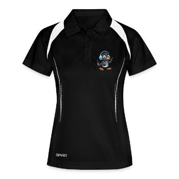 Elster Lustige Zeichentrickfigur Kopfhörer Musik - Frauen Polo atmungsaktiv - Schwarz/Weiß - Vorne