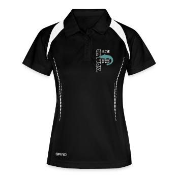 Waller fischen Nachtangeln Angler und Anglerin - Frauen Polo atmungsaktiv - Schwarz/Weiß - Vorne