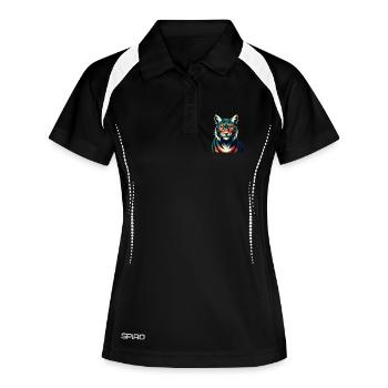Luchs Zeichentrickfigur Buntes Haustier Tier - Frauen Polo atmungsaktiv - Schwarz/Weiß - Vorne