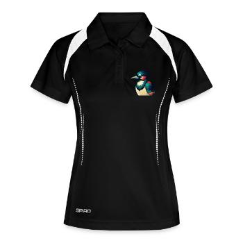 Blauhäher Zeichentrickfigur Buntes Haustier Tier - Frauen Polo atmungsaktiv - Schwarz/Weiß - Vorne