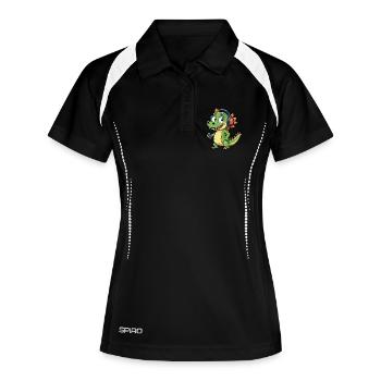 Krokodil Lustige Zeichentrickfigur Kopfhörer Musik - Frauen Polo atmungsaktiv - Schwarz/Weiß - Vorne