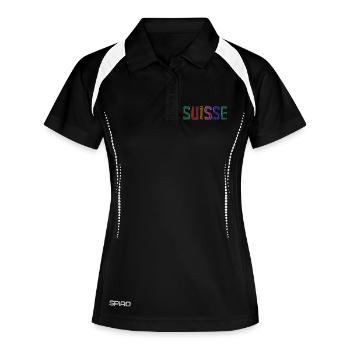 SUISSE. PAYS. GENEVE. HUMOUR. DRAPEAU. GENEVE - Polo respirant Femme - noir/blanc - Devant