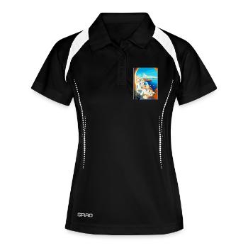 Santorini Griechenland Vintage Reiseplakat Souvenir - Frauen Polo atmungsaktiv - Schwarz/Weiß - Vorne