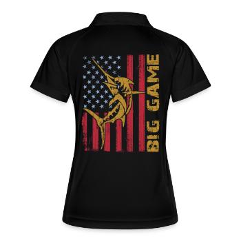 Jumping Marlin with US flag Deep Sea Fishing - Women's Polo breathable - black/white - Back
