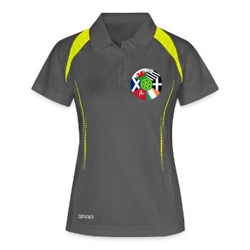 Flaggen der keltischen Nationen, Pan Celtic, Wales, Schottland - Frauen Polo atmungsaktiv - Grau/Limette - Vorne