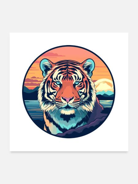 Tiger Buntes Aquarell Cartoon Kawaii Tier - Poster 60x60 cm - Weiß