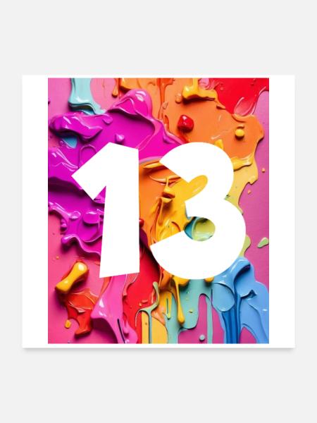 NON. 13 NUMÉRO 13 COLORÉ 13E ANNIVERSAIRE - Poster 60 x 60 cm - blanc - Devant