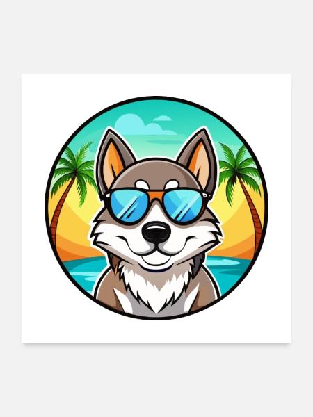 Russo Europäische Laika Hunderasse Cartoon Sonnenbrille - Poster 60x60 cm - Weiß - Vorne