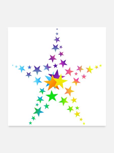 Sterne bunte Sterne viele Sterne - Poster 60x60 cm - Weiß - Vorne