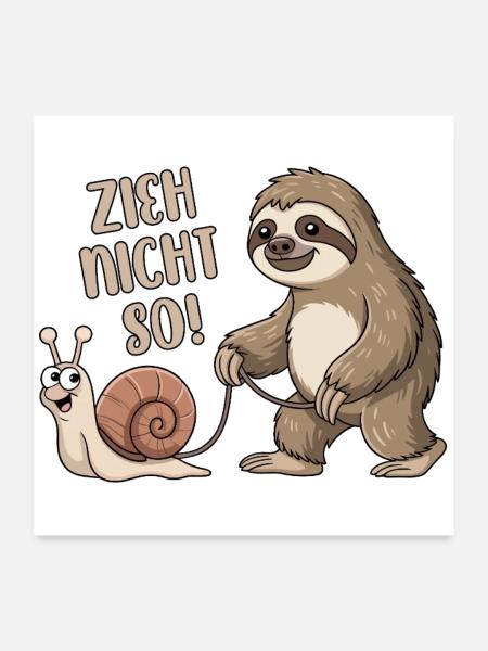 Zieh nicht so - Schnecke und Faultier - Poster 60x60 cm - Weiß - Vorne