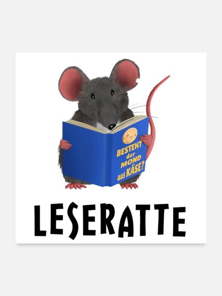 Leseratte - Ratte liest Besteht der Mond aus Käse - Poster 60x60 cm - Weiß